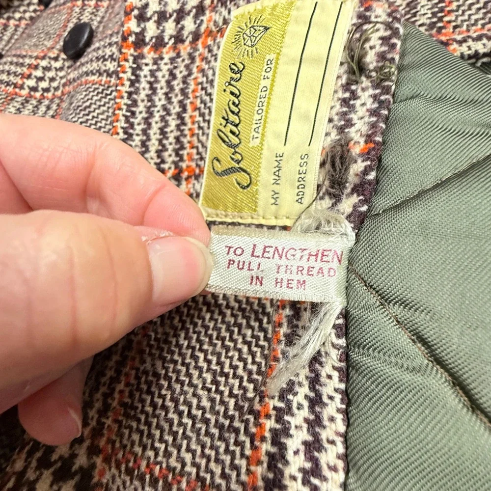Solitaire‎ Kids Jacket 50's Plaid Double Breasted Wool Blend Leather Trim 5-6